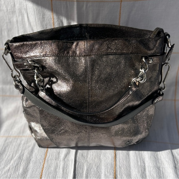 Coach Handbags - Coach Brooke Hobo Metallic Pewter Leather Tote